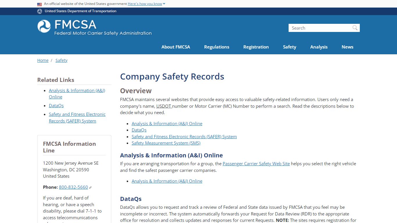 Company Safety Records | FMCSA